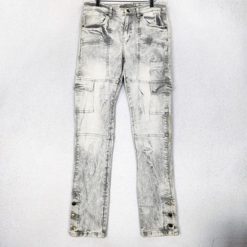 Vintage Express Jeans Boys 20 30X33 Gray Acid Wash Cargo Streetwear Stretch NEW